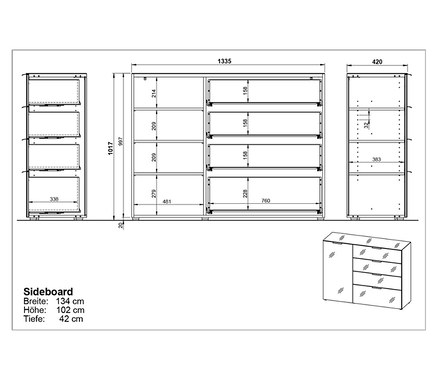 Abmessungen des Germania-Sideboards »Oakland 3697«.