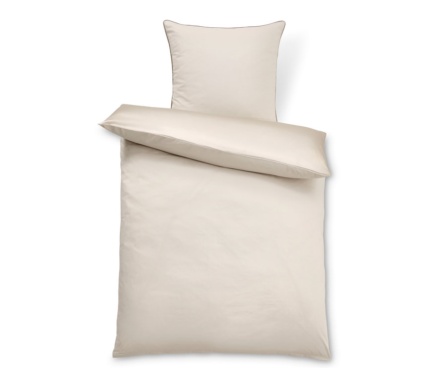Beige Premium-Seiden-Baumwoll-Bettwäsche in Normalgröße mit braunem Rand.