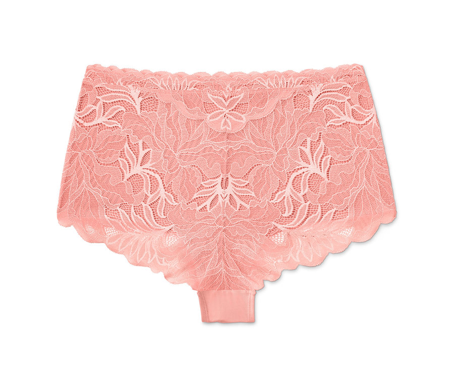 Aprikotfarbene Bodyforming-Panty mit Blumenspitze.