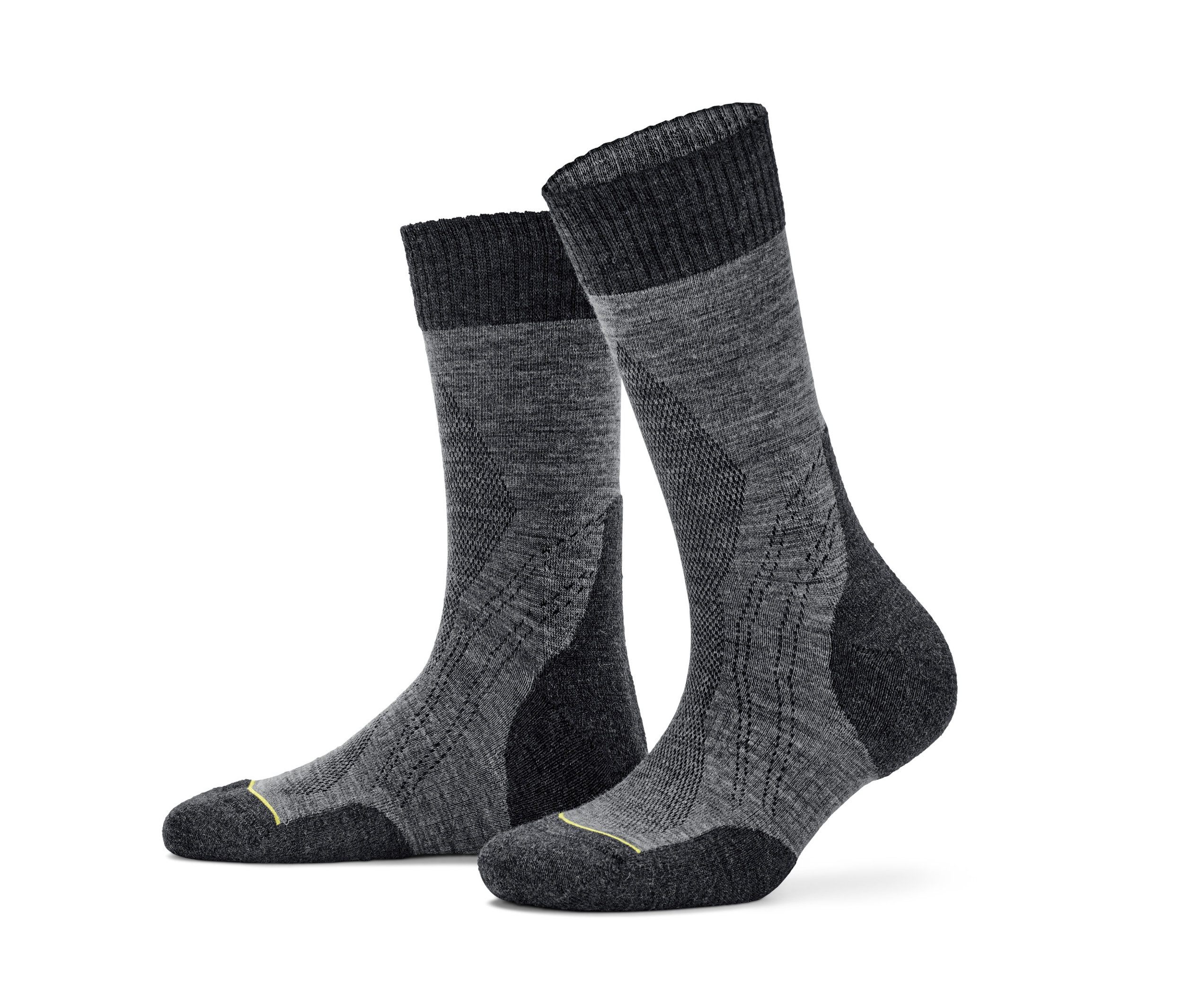 Zwei Paar graue Thermosocken mit Merinowolle.
