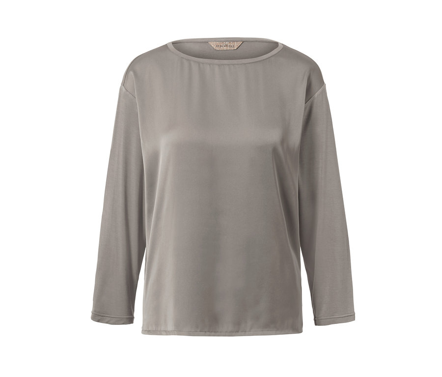 Graues Blusenshirt im Materialmix mit langen Ärmeln.