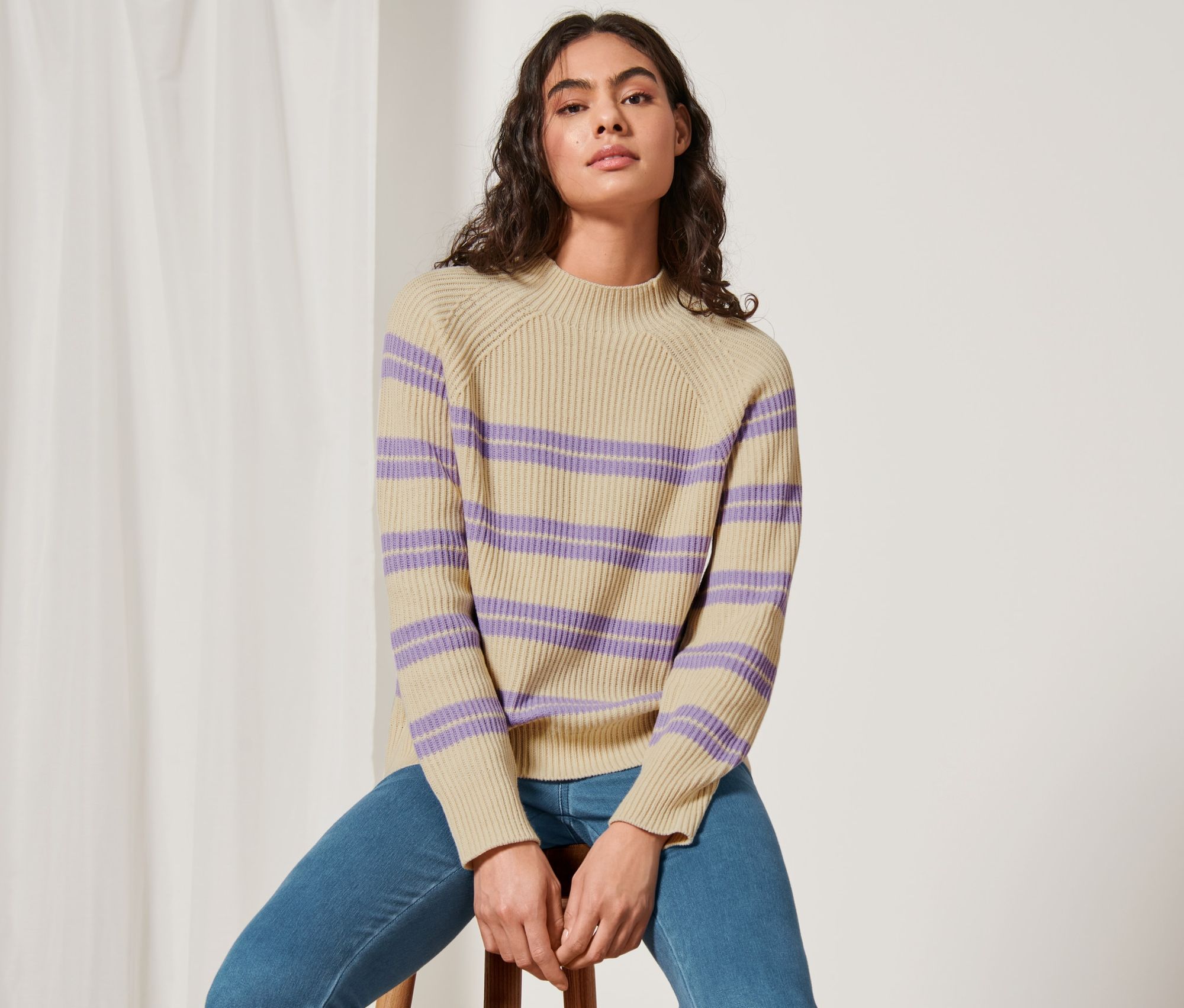 Thumbnail - Tchibo - Gestreifter Strickpullover - Damen - Gr. XL - lila/gestreift