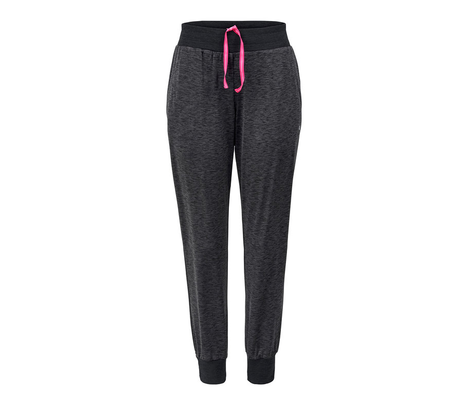 Anthrazitfarbene Trainingshose mit pinkfarbenem Kordelzug.