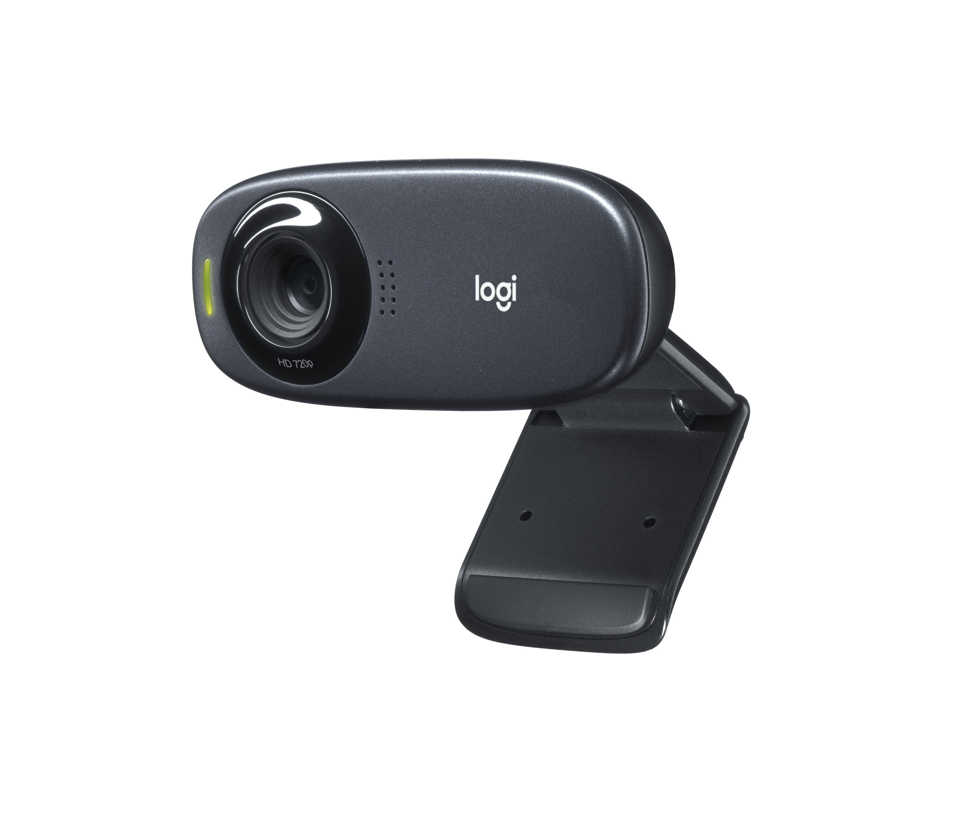 Eine schwarze Logitech C310 HD 720p Webcam.