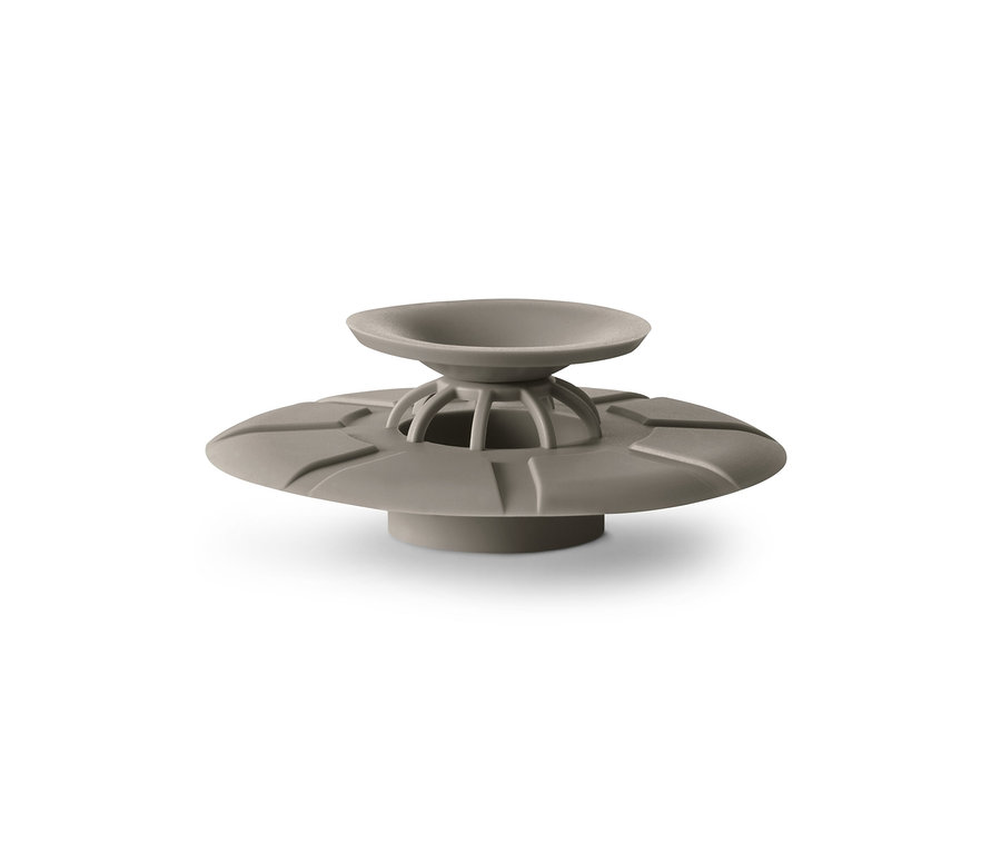 Ein graues Abflusssieb-und-verschluss.