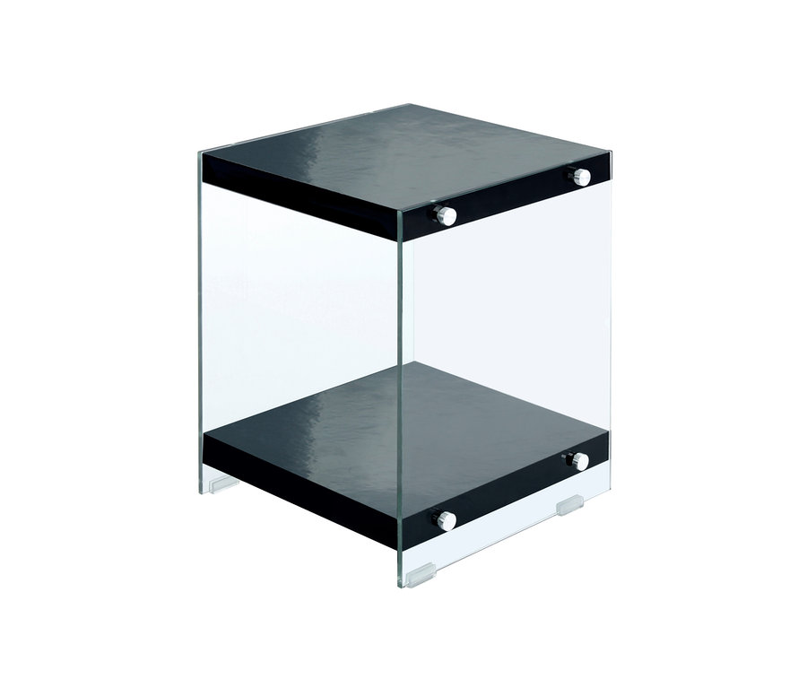 Schwarzer Kayoom Beistelltisch »Elementary 125« mit transparenten Glaswänden.