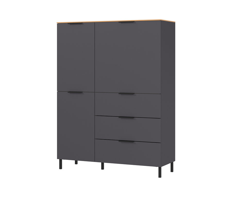Graues Highboard »CALIFORNIA« mit schwarzen Griffen.