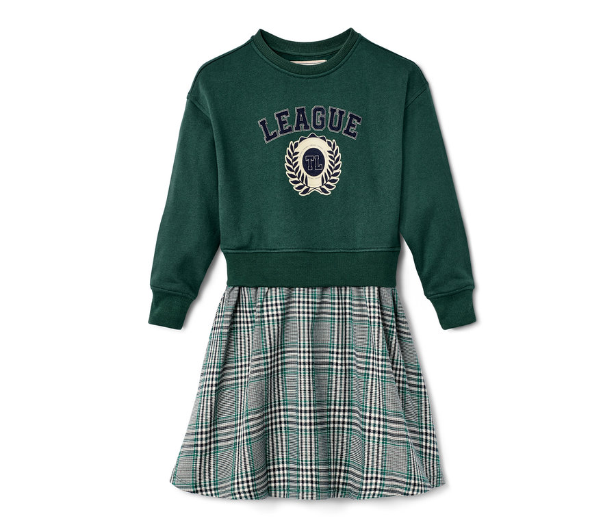 Grünes Sweatkleid mit Webrock.