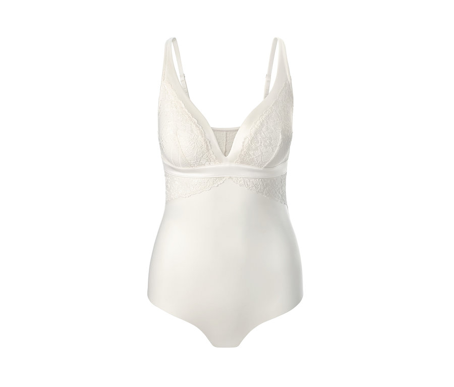 Detailansicht eines cremeweißen Bodys.