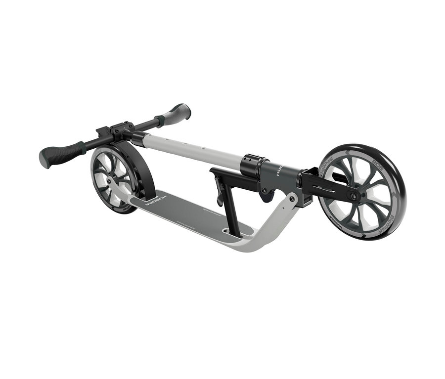Detailansicht eines grau-weißen HUDORA BigWheel® 205 advanced Scooters.