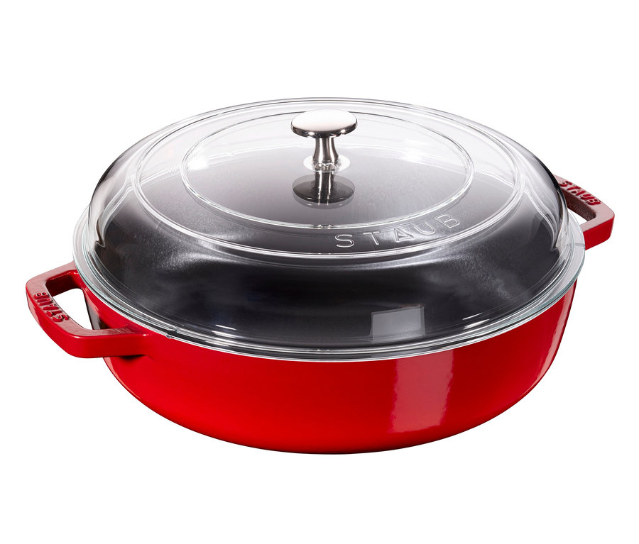 Roter STAUB Gusseisen-Bräter »Braisers« mit Glasdeckel, 28 cm.
