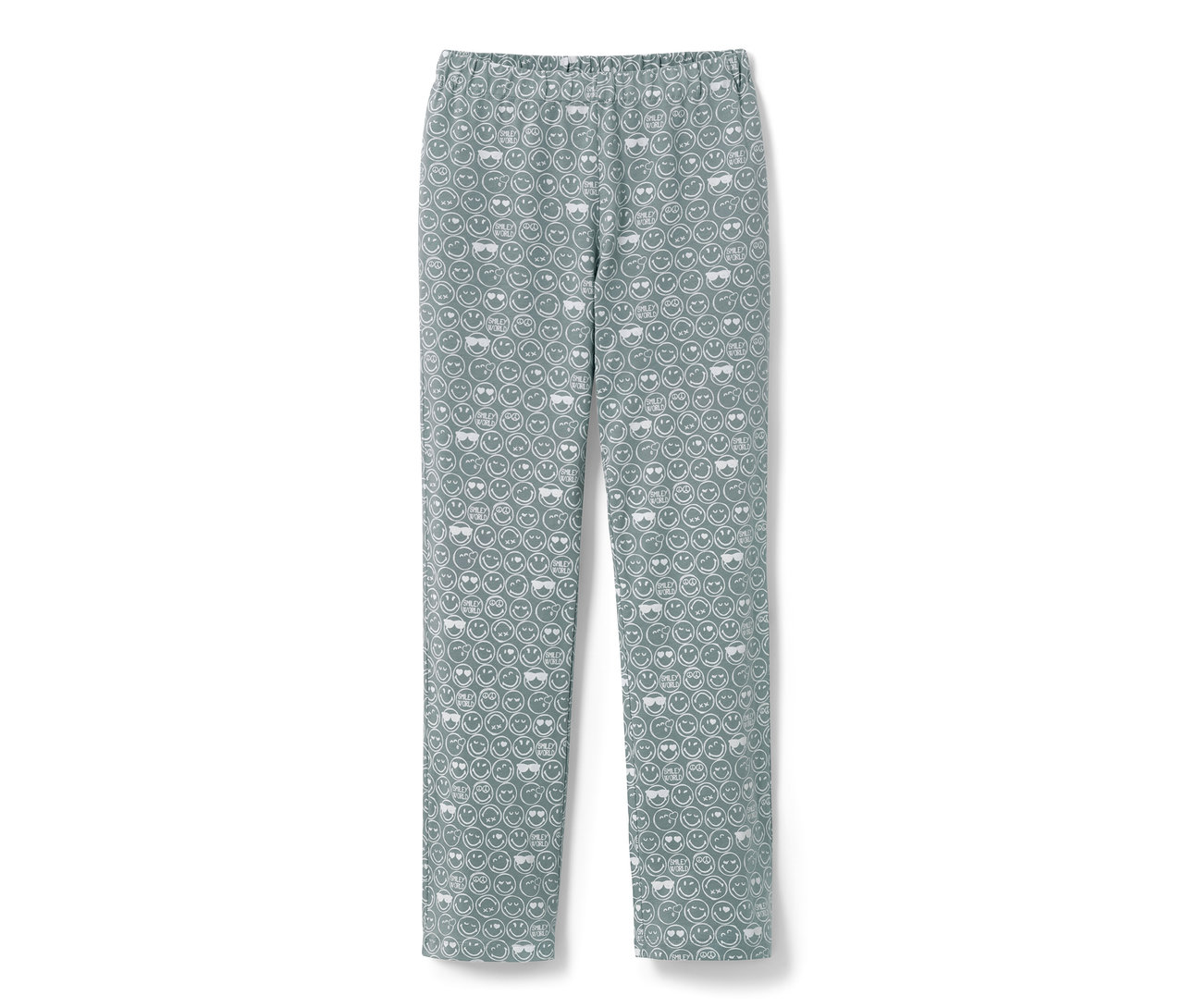 Graue Kinderpyjamahose »Smiley« mit weißem Gesicht-Muster.
