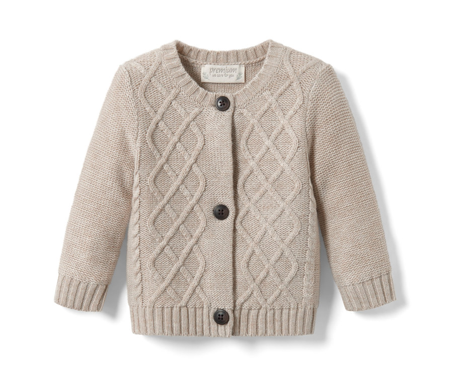 Baby-Grobstrickjacke mit RWS-Wolle.