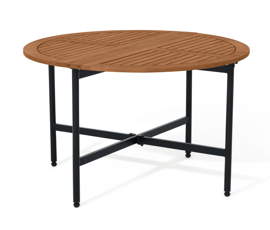 Brauner Ausklapptisch »Elin« mit schwarzem Metallgestell.