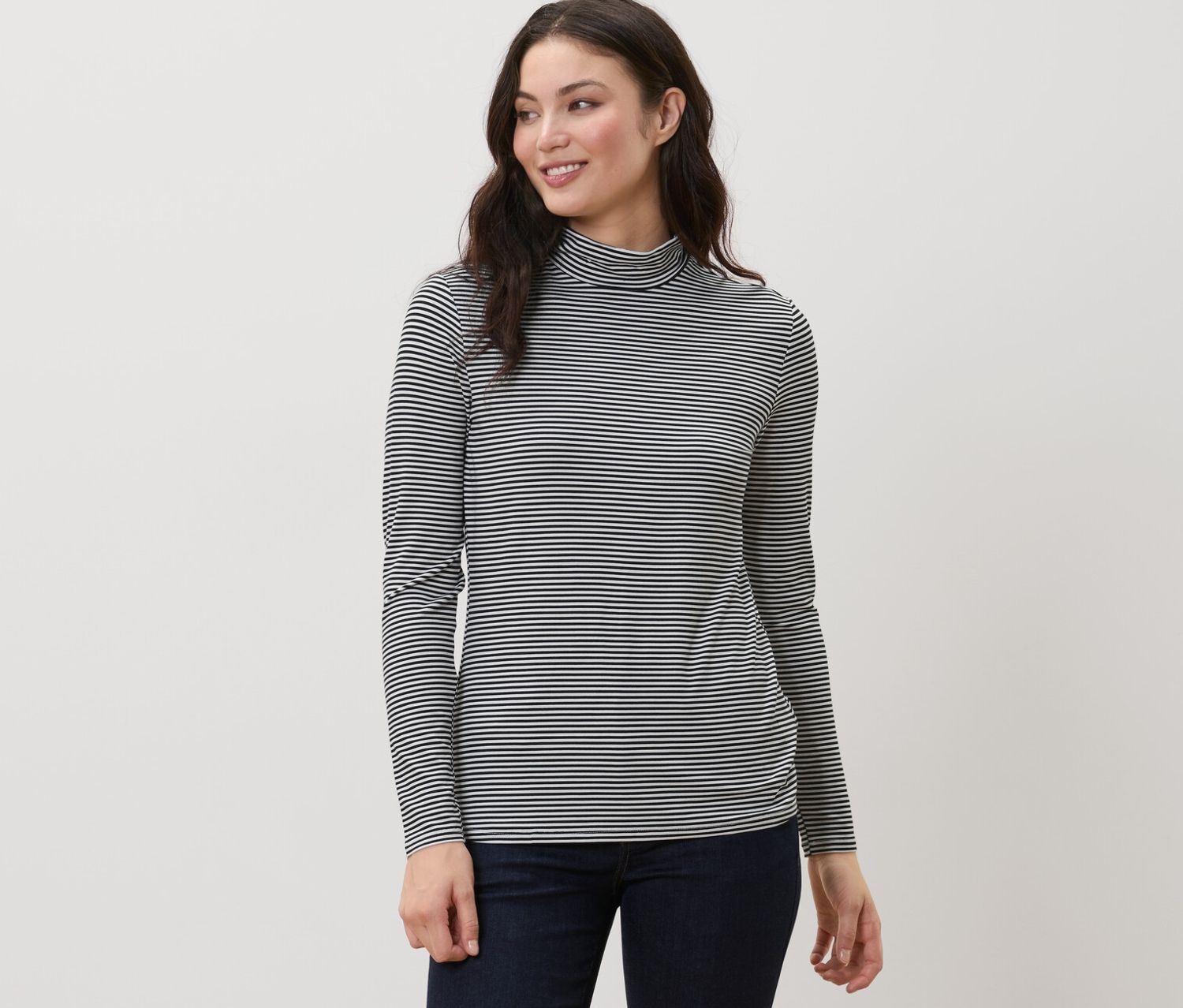 Thumbnail - Tchibo - Gestreiftes Blusenshirt mit Stehkragen - Damen - Gr. L - schwarz/gestreift