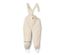 Sandfarbene Kleinkinder-Regenhose mit Latz und Reflexstreifen am Hosenbein.