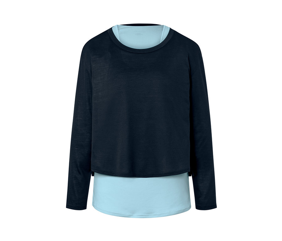 Marineblaues 2-in-1-Langarm-Sportshirt.