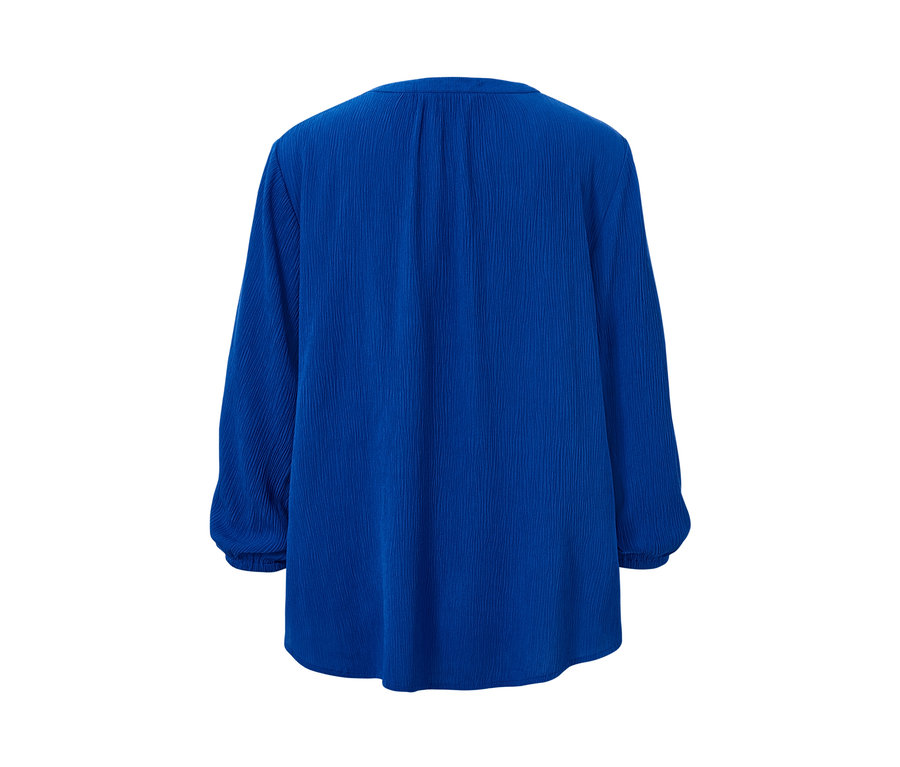 Blaue Tunika-Bluse mit langen Ärmeln von hinten.