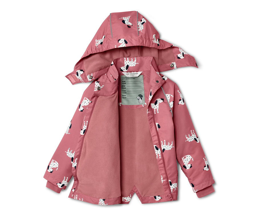 Offene Kinder-Thermo-Regenjacke mit Hundeprint.