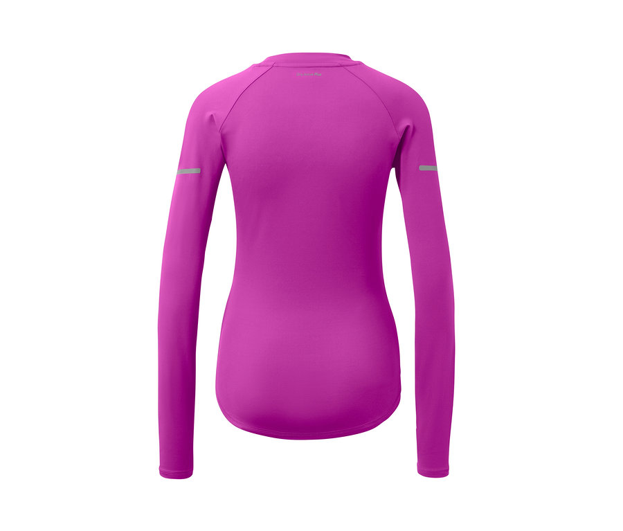 Detailansicht des Langarm-Funktionsshirts in Neonbeere von hinten.