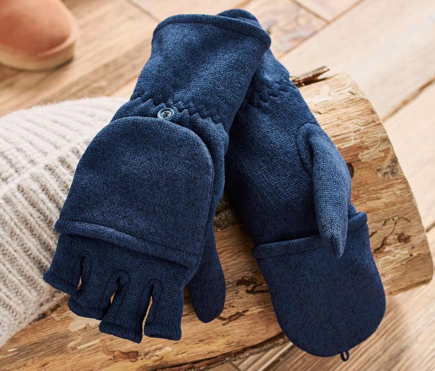 Thumbnail - Tchibo - Strickfleece-Klappfäustlinge - Herren - Gr. 6,5 - dunkelblau