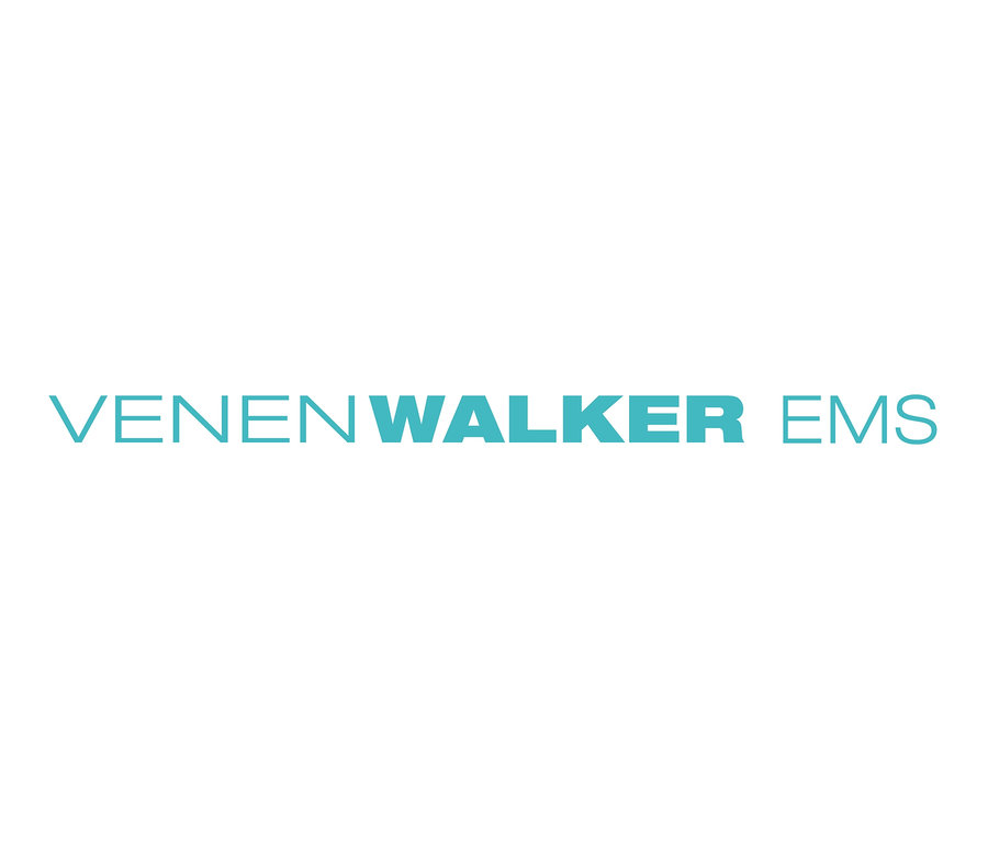 Blauer Text "VENENWALKER EMS" auf weißem Hintergrund.