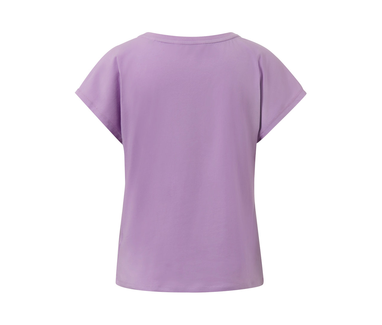 Detailansicht eines fliederfarbenen Sportshirts.