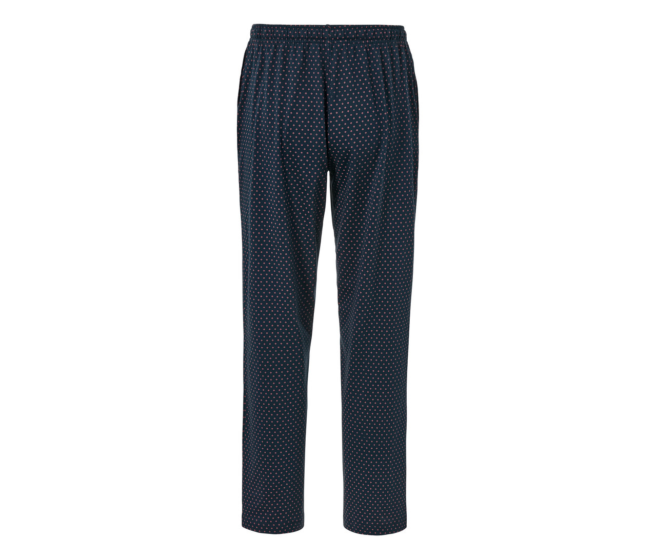 Marineblaue Relaxhose mit kleinem Muster.