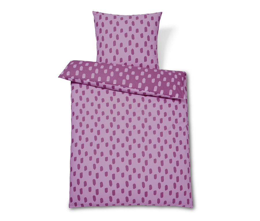 Lila Renforcé-Bettwäsche mit Punktmuster.