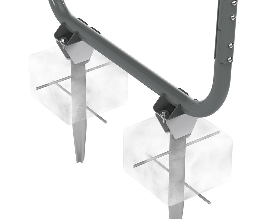 Detail einer grauen EXIT Klettergerüst »MB310« Kletterstruktur mit transparenten Befestigungsblöcken.