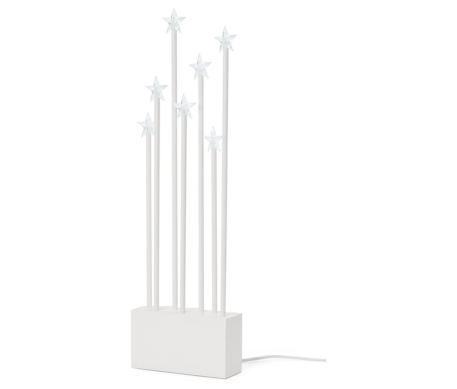 Weißes LED-Objekt mit Stäben und Sternen.