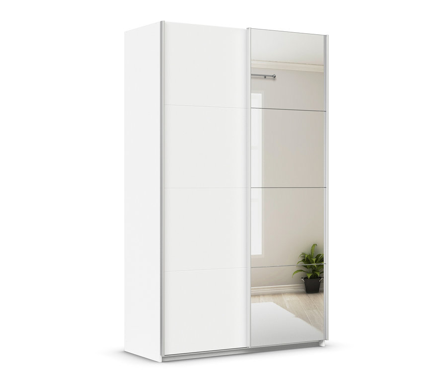 Weißer rauch Schwebetürenschrank »Quadra« mit Spiegel, 136 x 229 x 62 cm.