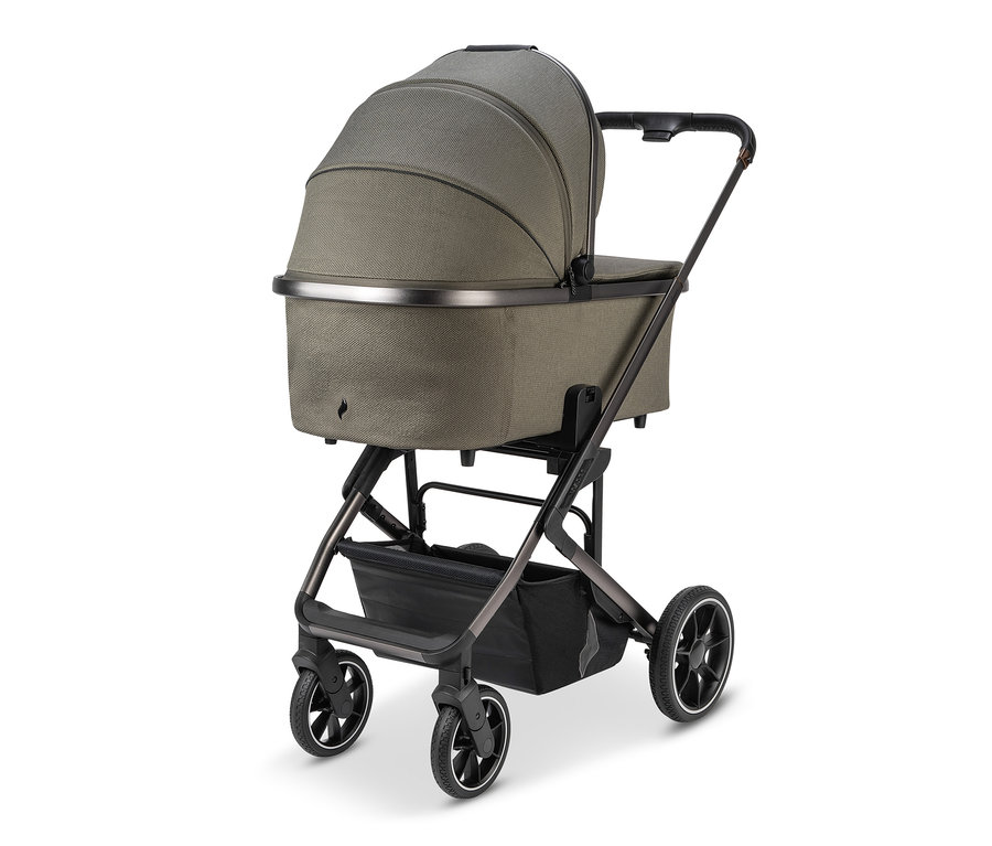 Osann Kombi-Kinderwagen Juntos, teakfarben, auf weißem Hintergrund.