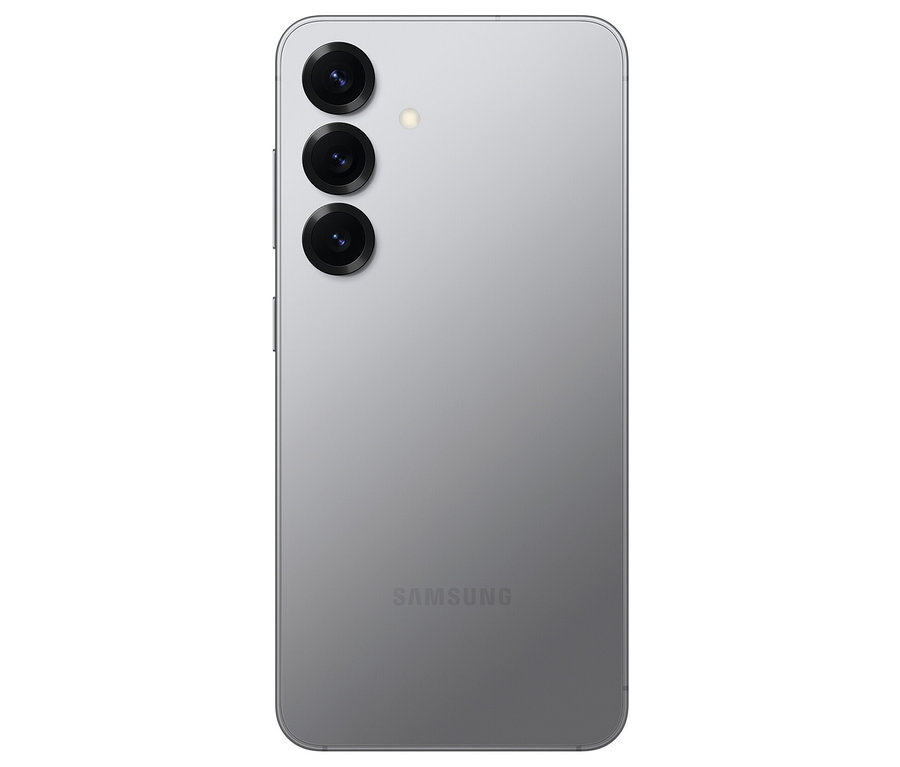 Rückseite eines silbernen Samsung Galaxy S25 5G mit Triple-Kamera.