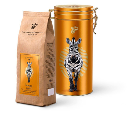 Packung und Dose Isanya Zambia 500 g Kaffeebohnen.