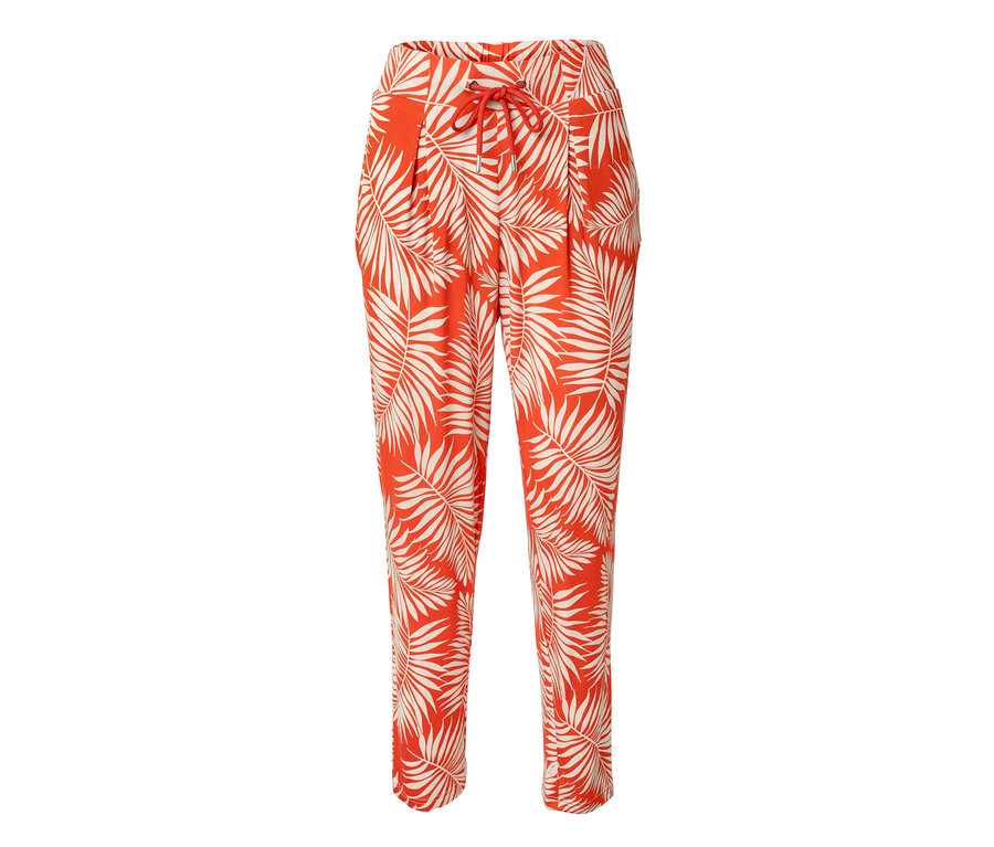 Orange bedruckte Jerseyhose mit Blattmuster.