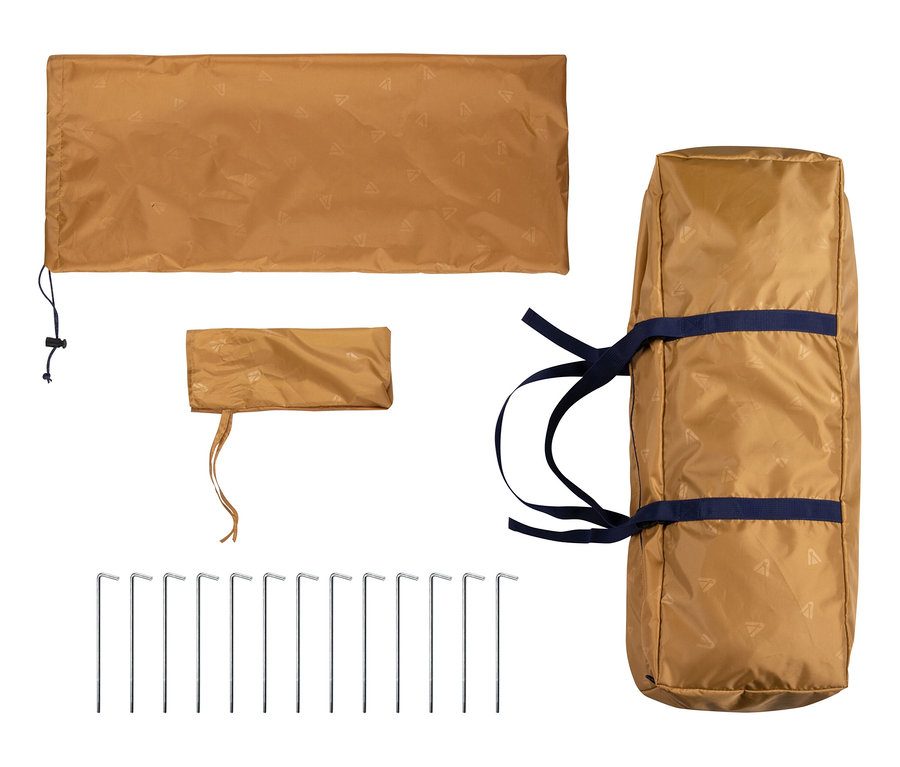 Ausgebreitetes Tambu Bus-Sonnensegel GATI mit Heringen.