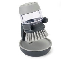 Graues Joseph Joseph Spülbürstenset mit Bürste, Spülmittelspender und Abtropfschale.