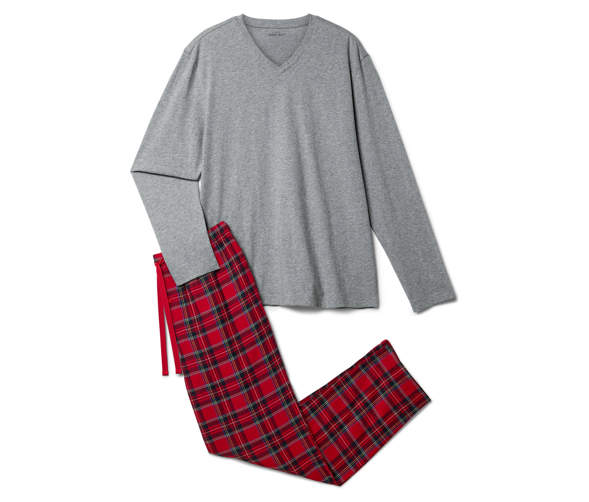 Pyjama-Set mit Flanellhose - Herren - Gr. M - hellgrau/kariert - hellgrau