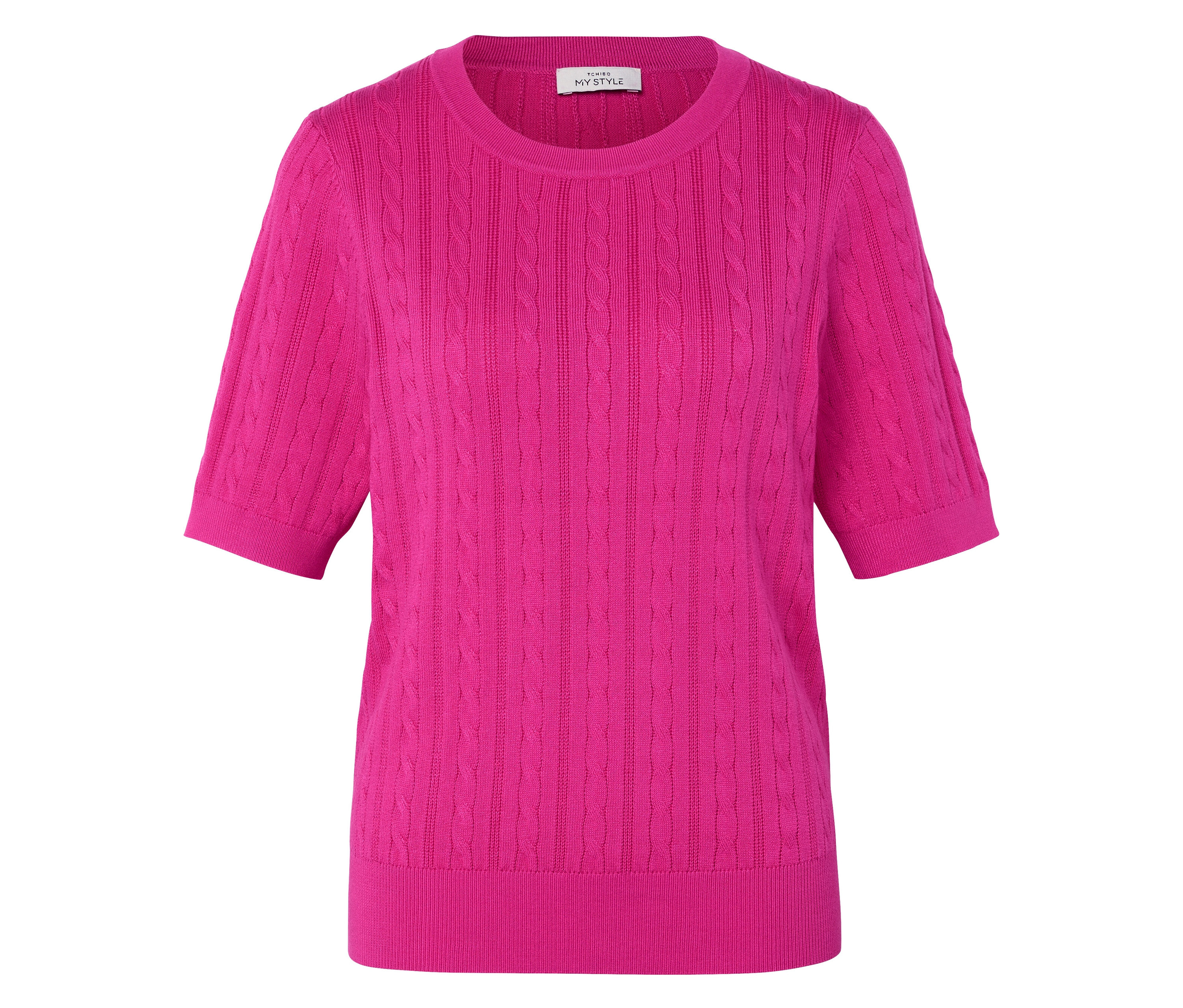 Tchibo - Feinstrickpullover mit Zopfmuster - Damen - Gr. L - pink