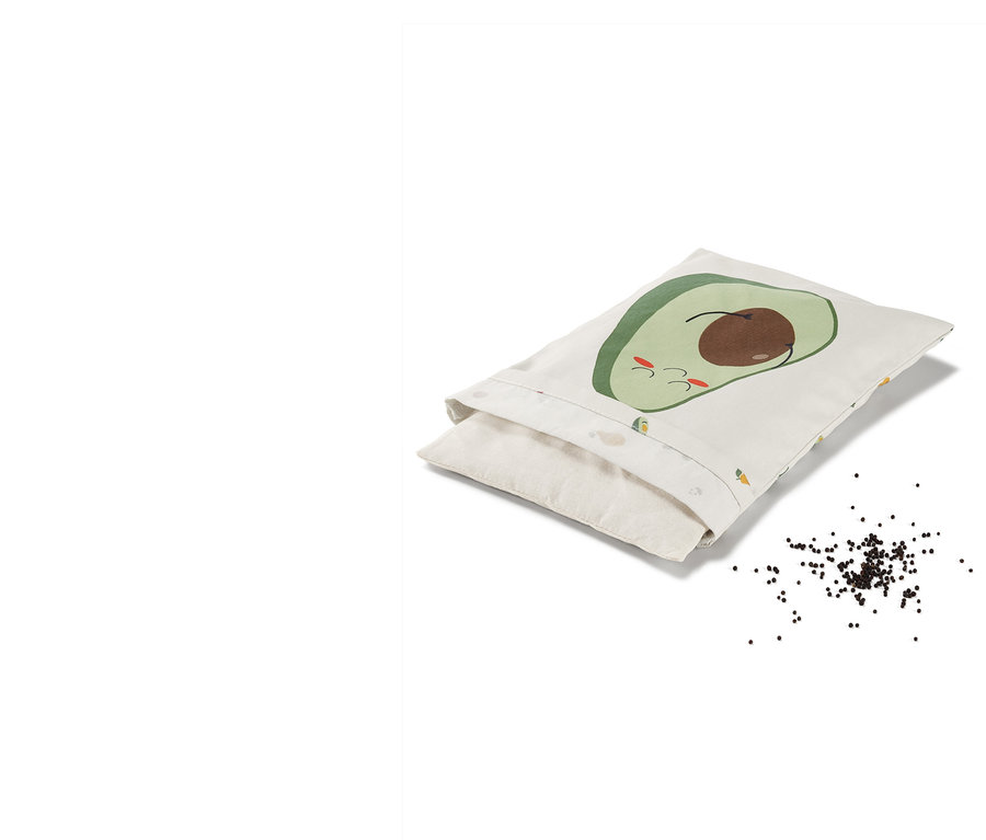 Rapssamen-Wärmekissen mit Avocado-Aufdruck.