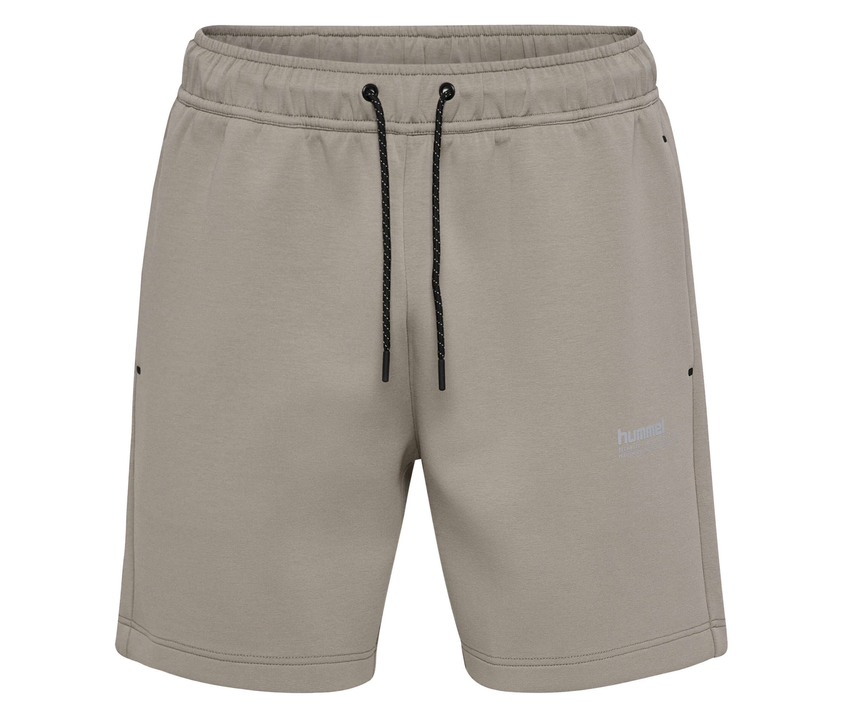 Nahaufnahme der HUMMEL Herren-Sweatshorts in Khaki mit Kordelzug.