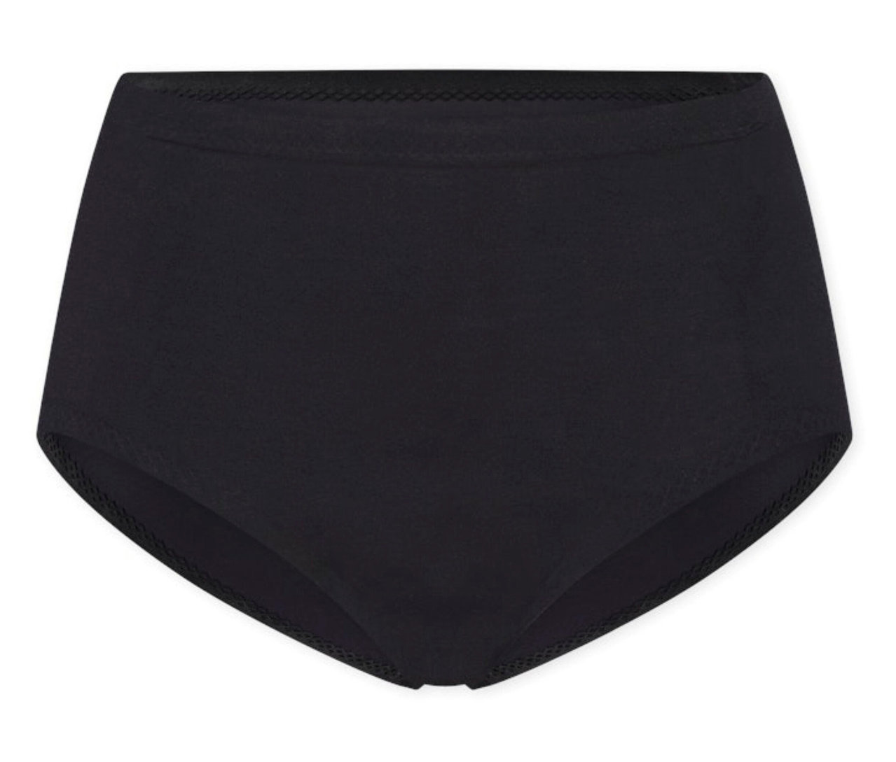 Schwarzer SCHIESSER Invisible Slip Maxi, flach auf weißem Hintergrund liegend.