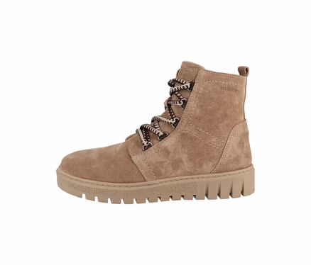 Romika Velours-Schnürboots in Hellbraun mit zweifarbigen Schnürsenkeln und profilierter Sohle.