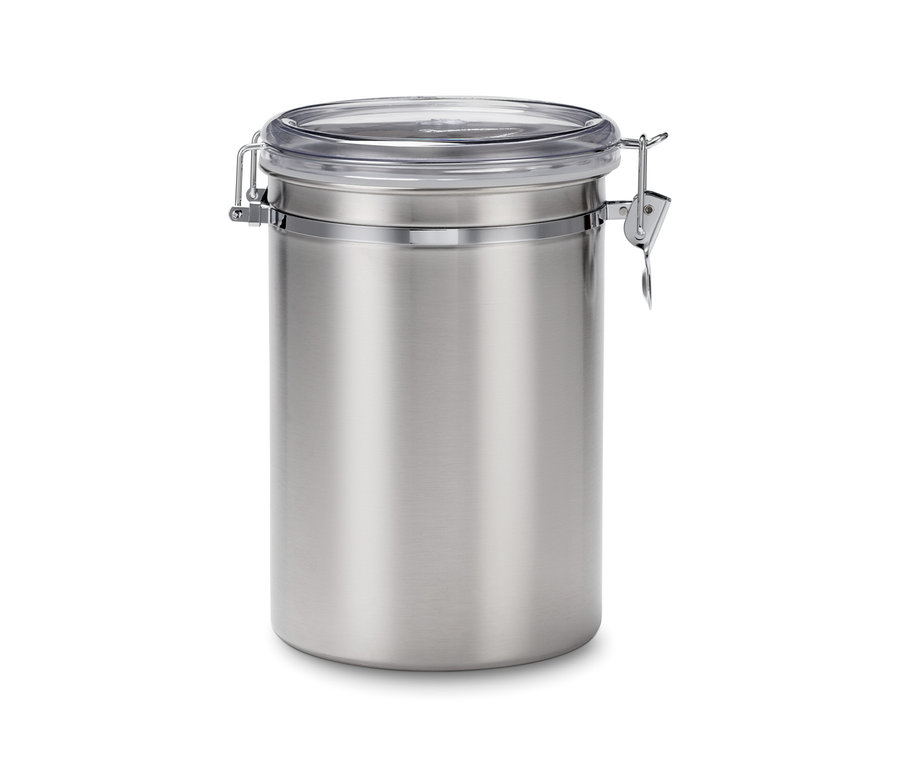 Eine Aromadose aus Edelstahl mit einem Fassungsvermögen von 1 kg.