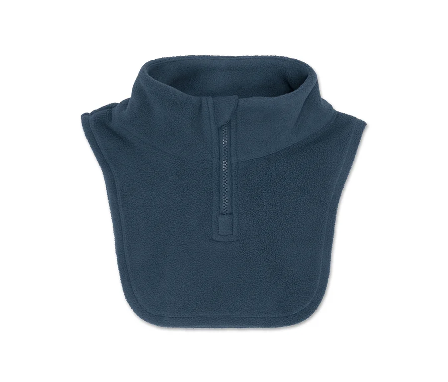 Blauer Fleece-Kragenwärmer mit Reißverschluss.
