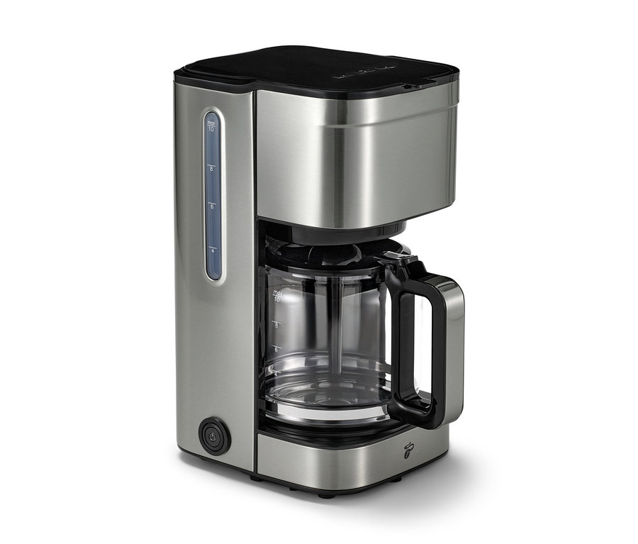 Detailansicht einer silbernen »Let's Brew Elegant« Filterkaffeemaschine.