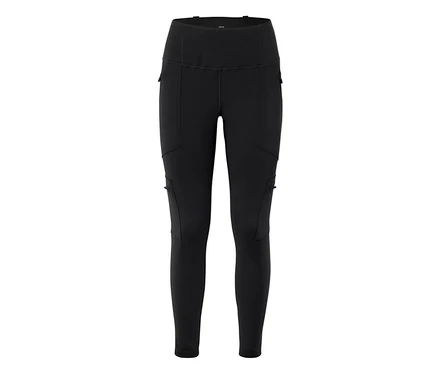 Schwarze Leggings mit Taschen an den Seiten.
