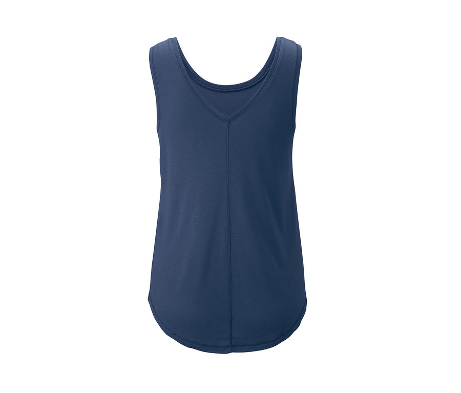 Blaues 2-in-1-Sporttop mit V-Ausschnitt.