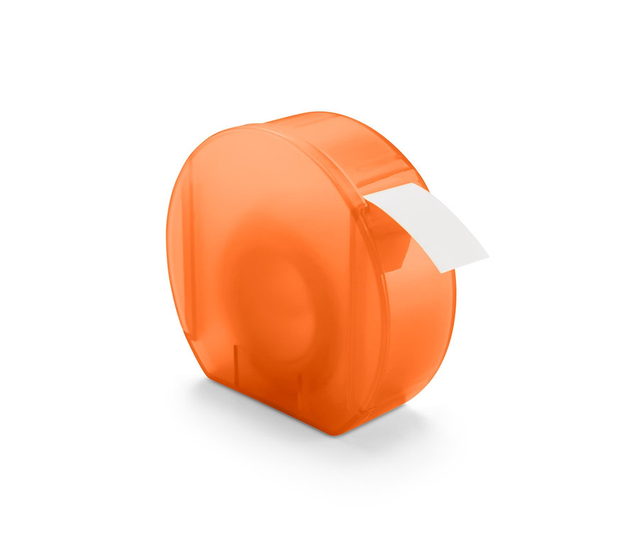 Orangefarbener Etikettenspender.